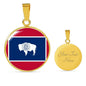 Wyoming State Flag Necklace Stainless Steel or 18k Gold Circle Pendant 18-22" - Express Your Love Gifts