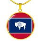 Wyoming State Flag Necklace Stainless Steel or 18k Gold Circle Pendant 18-22" - Express Your Love Gifts