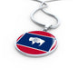 Wyoming State Flag Necklace Stainless Steel or 18k Gold Circle Pendant 18-22" - Express Your Love Gifts