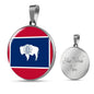 Wyoming State Flag Necklace Stainless Steel or 18k Gold Circle Pendant 18-22" - Express Your Love Gifts