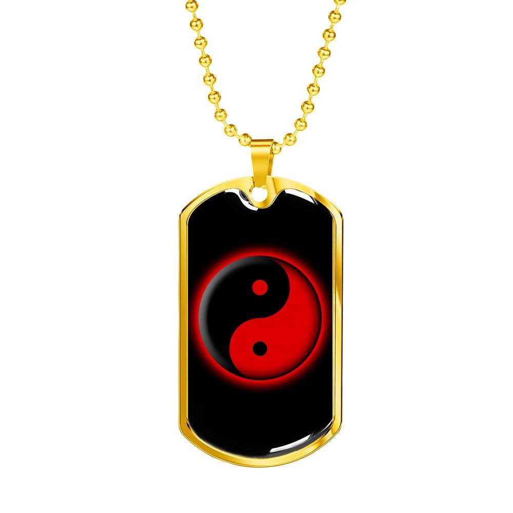 Yin Yang Dog Tag Necklace Black And Red Pendant Stainless Steel or 18k Gold 24" Chain - Express Your Love Gifts
