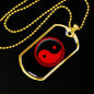Yin Yang Dog Tag Necklace Black And Red Pendant Stainless Steel or 18k Gold 24" Chain - Express Your Love Gifts