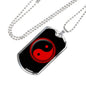 Yin Yang Dog Tag Necklace Black And Red Pendant Stainless Steel or 18k Gold 24" Chain - Express Your Love Gifts