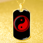 Yin Yang Dog Tag Necklace Black And Red Pendant Stainless Steel or 18k Gold 24" Chain - Express Your Love Gifts