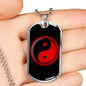 Yin Yang Dog Tag Necklace Black And Red Pendant Stainless Steel or 18k Gold 24" Chain - Express Your Love Gifts