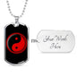 Yin Yang Dog Tag Necklace Black And Red Pendant Stainless Steel or 18k Gold 24" Chain - Express Your Love Gifts