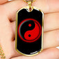 Yin Yang Dog Tag Necklace Black And Red Pendant Stainless Steel or 18k Gold 24" Chain - Express Your Love Gifts