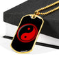 Yin Yang Dog Tag Necklace Black And Red Pendant Stainless Steel or 18k Gold 24" Chain - Express Your Love Gifts