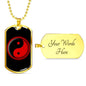 Yin Yang Dog Tag Necklace Black And Red Pendant Stainless Steel or 18k Gold 24" Chain - Express Your Love Gifts