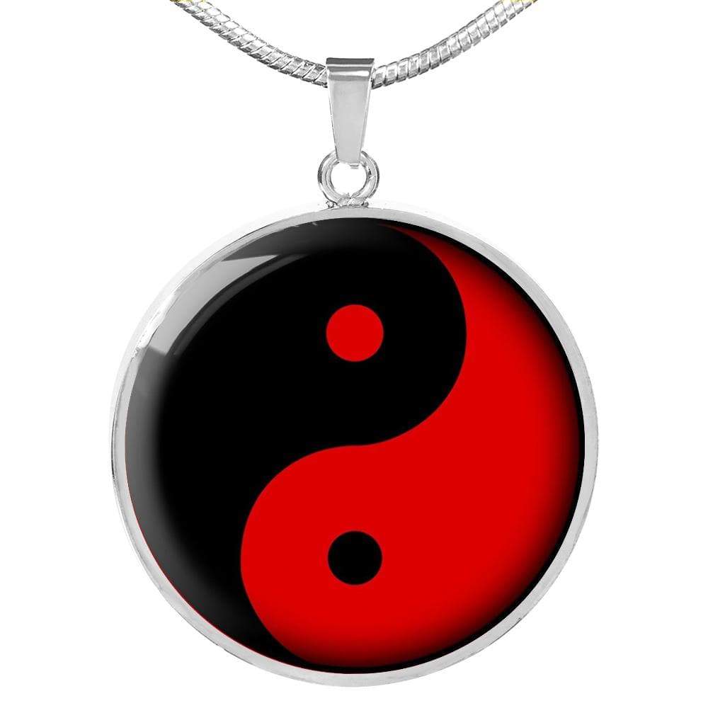 Yin Yang Necklace Black And Red Circle Pendant Stainless Steel or 18k Gold 18-22" - Express Your Love Gifts