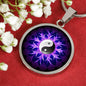 Yin Yang Necklace Purple Lotus Circle Pendant Stainless Steel or 18k Gold 18-22" - Express Your Love Gifts