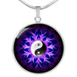 Yin Yang Necklace Purple Lotus Circle Pendant Stainless Steel or 18k Gold 18-22" - Express Your Love Gifts