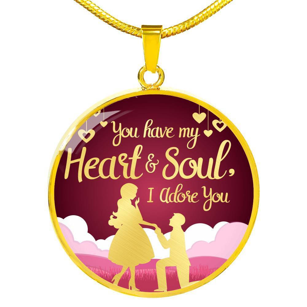 You Have My Heart And Soul I Adore You Truly Circle Necklace 18k Gold 18-22"-Express Your Love Gifts