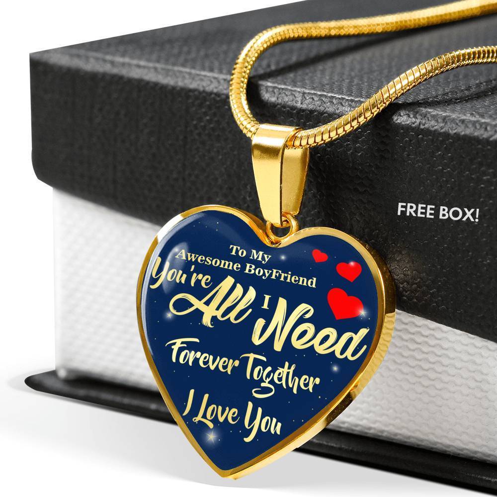 You'Re All I Need Awesome Boyfriend Stainless Steel or 18k Gold Heart Pendant Necklace 18-22" - Express Your Love Gifts
