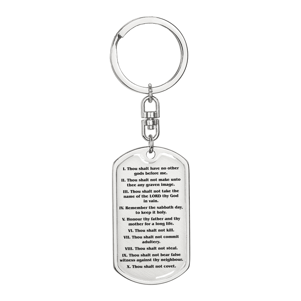 10 Commandments Clear Swivel Keychain Dog Tag Stainless Steel or 18k Gold-Express Your Love Gifts