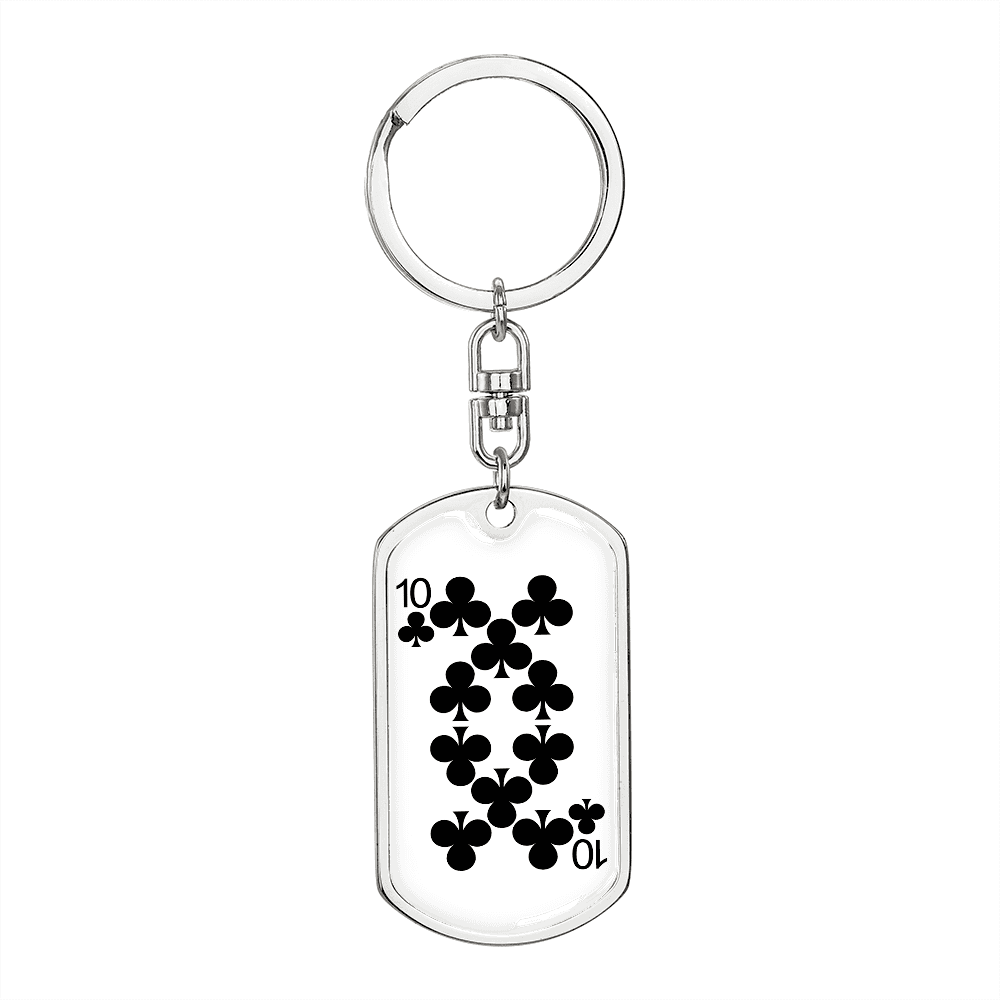 10 of Clubs Gambler Keychain Stainless Steel or 18k Gold Dog Tag Keyring-Express Your Love Gifts