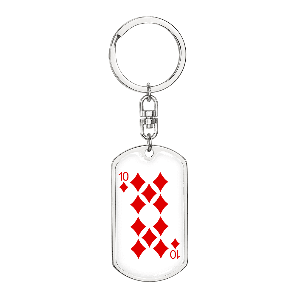 10 of Diamonds Gambler Keychain Stainless Steel or 18k Gold Dog Tag Keyring-Express Your Love Gifts