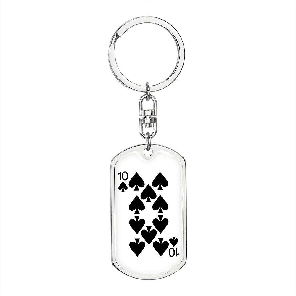 10 of Spades Gambler Keychain Stainless Steel or 18k Gold Dog Tag Keyring-Express Your Love Gifts