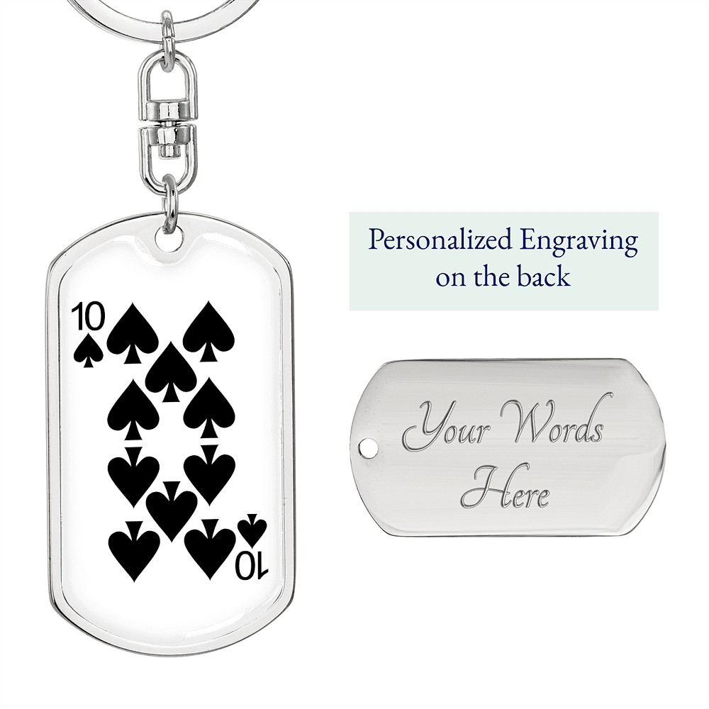 10 of Spades Gambler Keychain Stainless Steel or 18k Gold Dog Tag Keyring-Express Your Love Gifts
