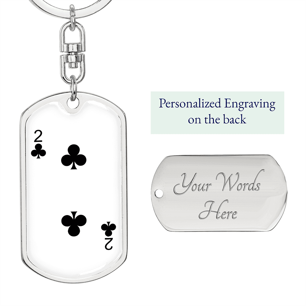 2 of Clubs Gambler Keychain Stainless Steel or 18k Gold Dog Tag Keyring-Express Your Love Gifts
