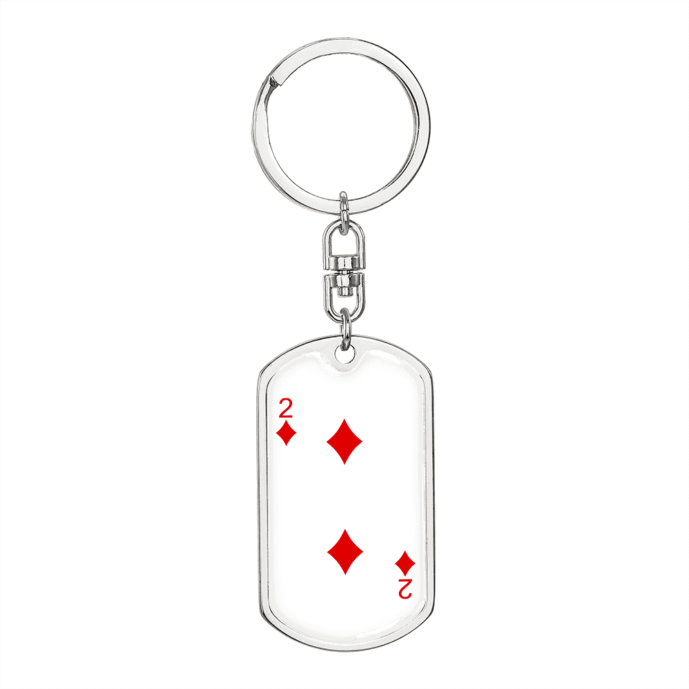 2 of Diamonds Gambler Keychain Stainless Steel or 18k Gold Dog Tag Keyring-Express Your Love Gifts