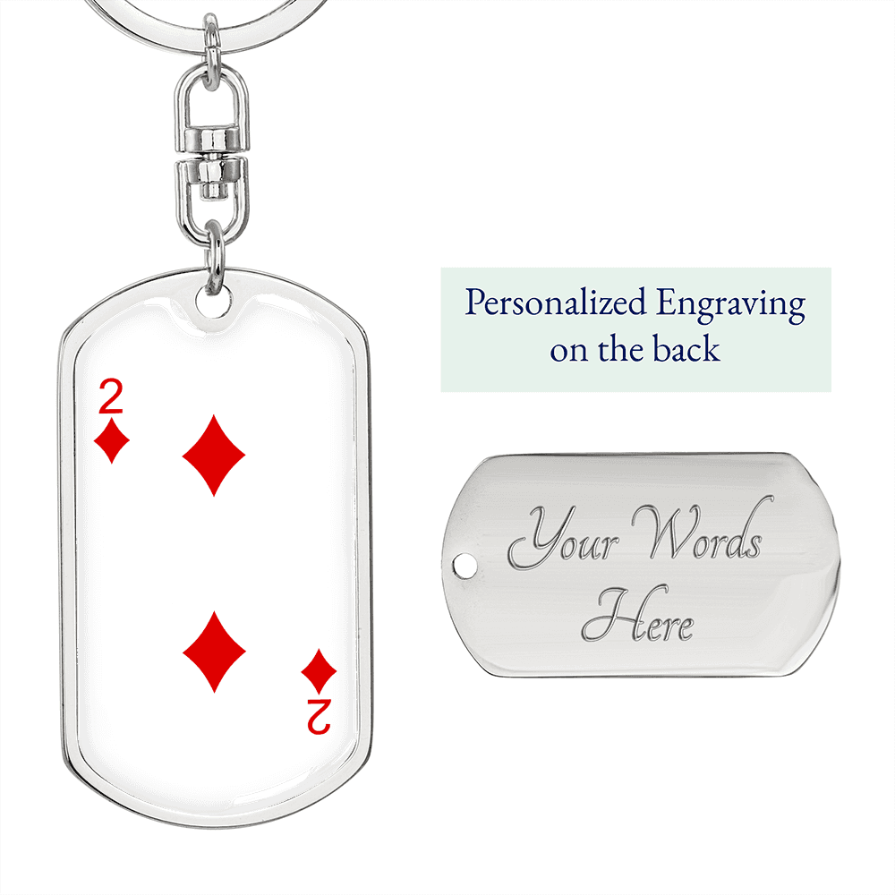 2 of Diamonds Gambler Keychain Stainless Steel or 18k Gold Dog Tag Keyring-Express Your Love Gifts