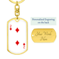 2 of Diamonds Gambler Keychain Stainless Steel or 18k Gold Dog Tag Keyring-Express Your Love Gifts