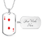 2 of Diamonds Gambler Necklace Stainless Steel or 18k Gold Dog Tag 24" Chain-Express Your Love Gifts