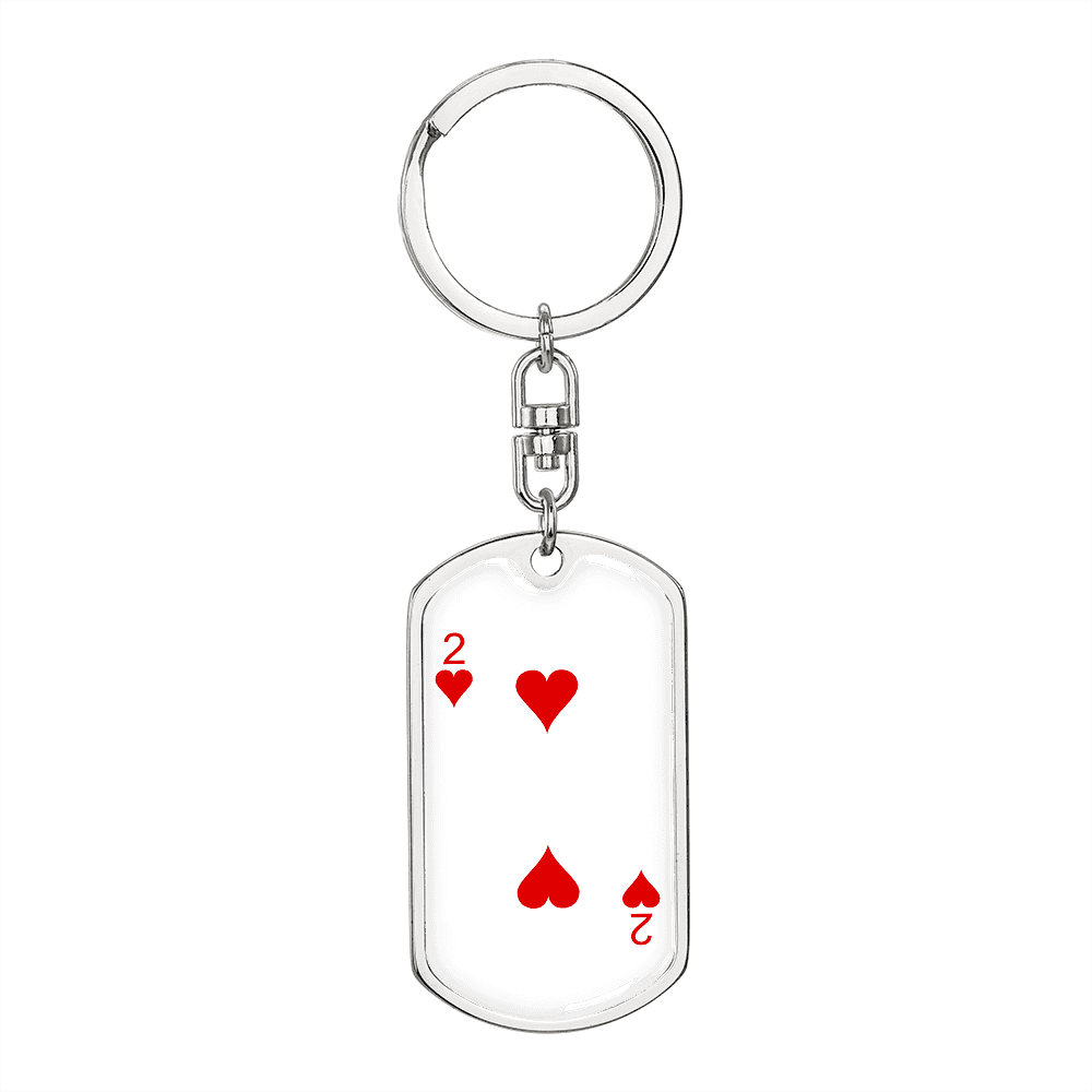 2 of Hearts Gambler Keychain Stainless Steel or 18k Gold Dog Tag Keyring-Express Your Love Gifts