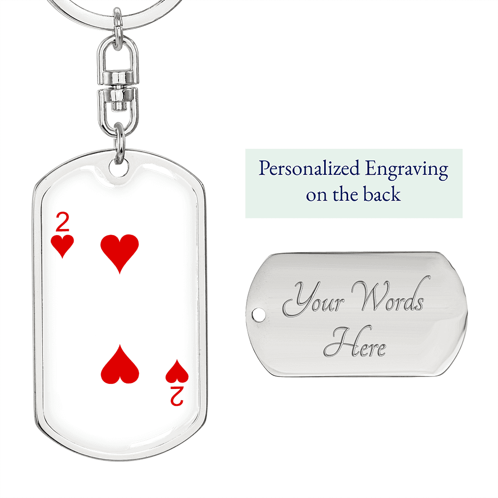 2 of Hearts Gambler Keychain Stainless Steel or 18k Gold Dog Tag Keyring-Express Your Love Gifts