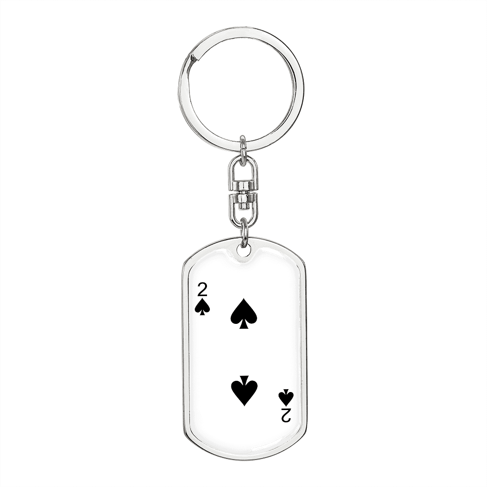 2 of Spades Gambler Keychain Stainless Steel or 18k Gold Dog Tag Keyring-Express Your Love Gifts