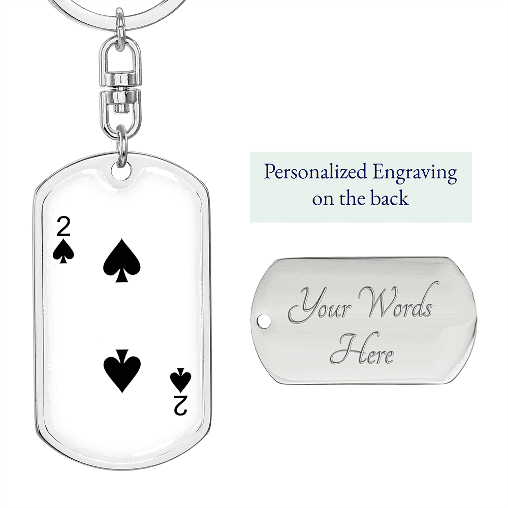 2 of Spades Gambler Keychain Stainless Steel or 18k Gold Dog Tag Keyring-Express Your Love Gifts