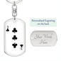 3 of Clubs Gambler Keychain Stainless Steel or 18k Gold Dog Tag Keyring-Express Your Love Gifts