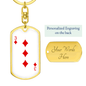 3 of Diamonds Gambler Keychain Stainless Steel or 18k Gold Dog Tag Keyring-Express Your Love Gifts