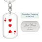 3 of Hearts Gambler Keychain Stainless Steel or 18k Gold Dog Tag Keyring-Express Your Love Gifts