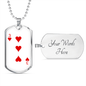 3 of Hearts Gambler Necklace Stainless Steel or 18k Gold Dog Tag 24" Chain-Express Your Love Gifts