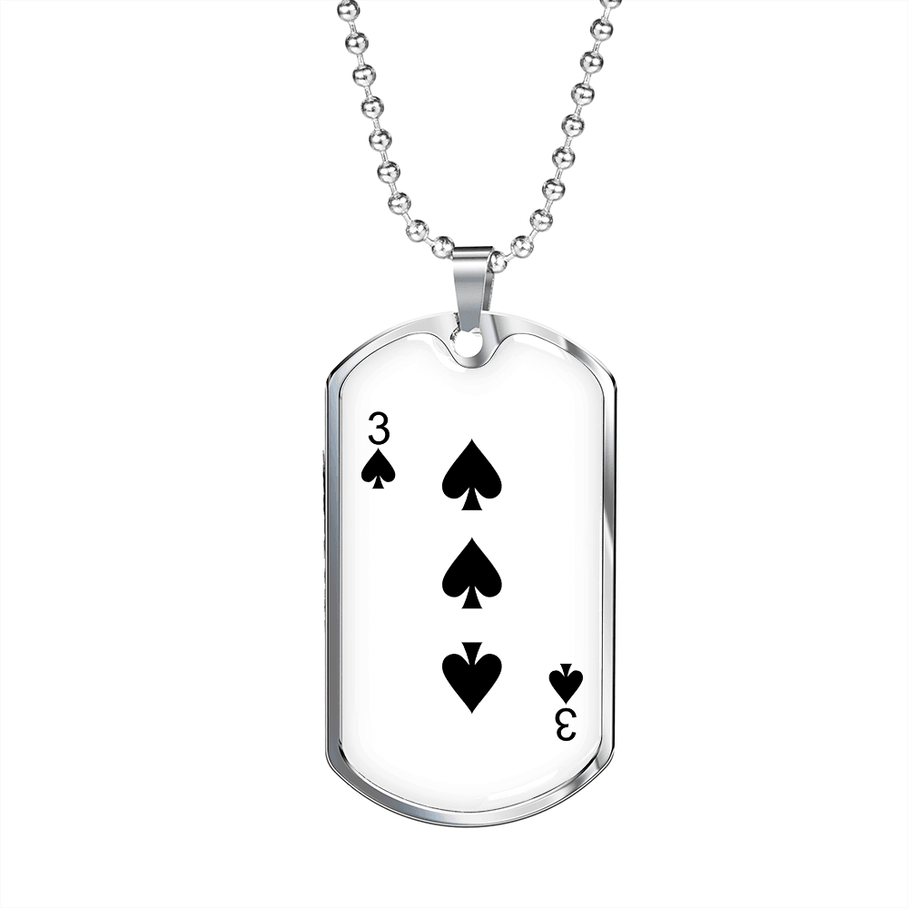 3 of Spades Gambler Necklace Stainless Steel or 18k Gold Dog Tag 24" Chain-Express Your Love Gifts