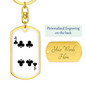 4 of Clubs Gambler Keychain Stainless Steel or 18k Gold Dog Tag Keyring-Express Your Love Gifts