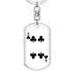 4 of Clubs Gambler Keychain Stainless Steel or 18k Gold Dog Tag Keyring-Express Your Love Gifts