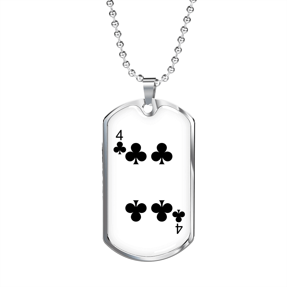 4 of Clubs Gambler Necklace Stainless Steel or 18k Gold Dog Tag 24" Chain-Express Your Love Gifts