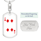 4 of Diamonds Gambler Keychain Stainless Steel or 18k Gold Dog Tag Keyring-Express Your Love Gifts