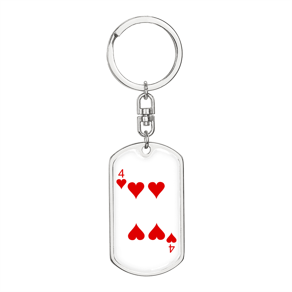 4 of Hearts Gambler Keychain Stainless Steel or 18k Gold Dog Tag Keyring-Express Your Love Gifts