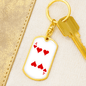 4 of Hearts Gambler Keychain Stainless Steel or 18k Gold Dog Tag Keyring-Express Your Love Gifts