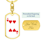 4 of Hearts Gambler Keychain Stainless Steel or 18k Gold Dog Tag Keyring-Express Your Love Gifts