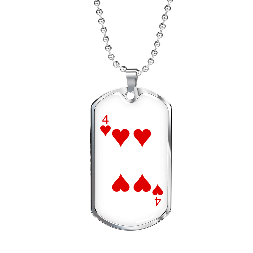 4 of Hearts Gambler Necklace Stainless Steel or 18k Gold Dog Tag 24" Chain-Express Your Love Gifts