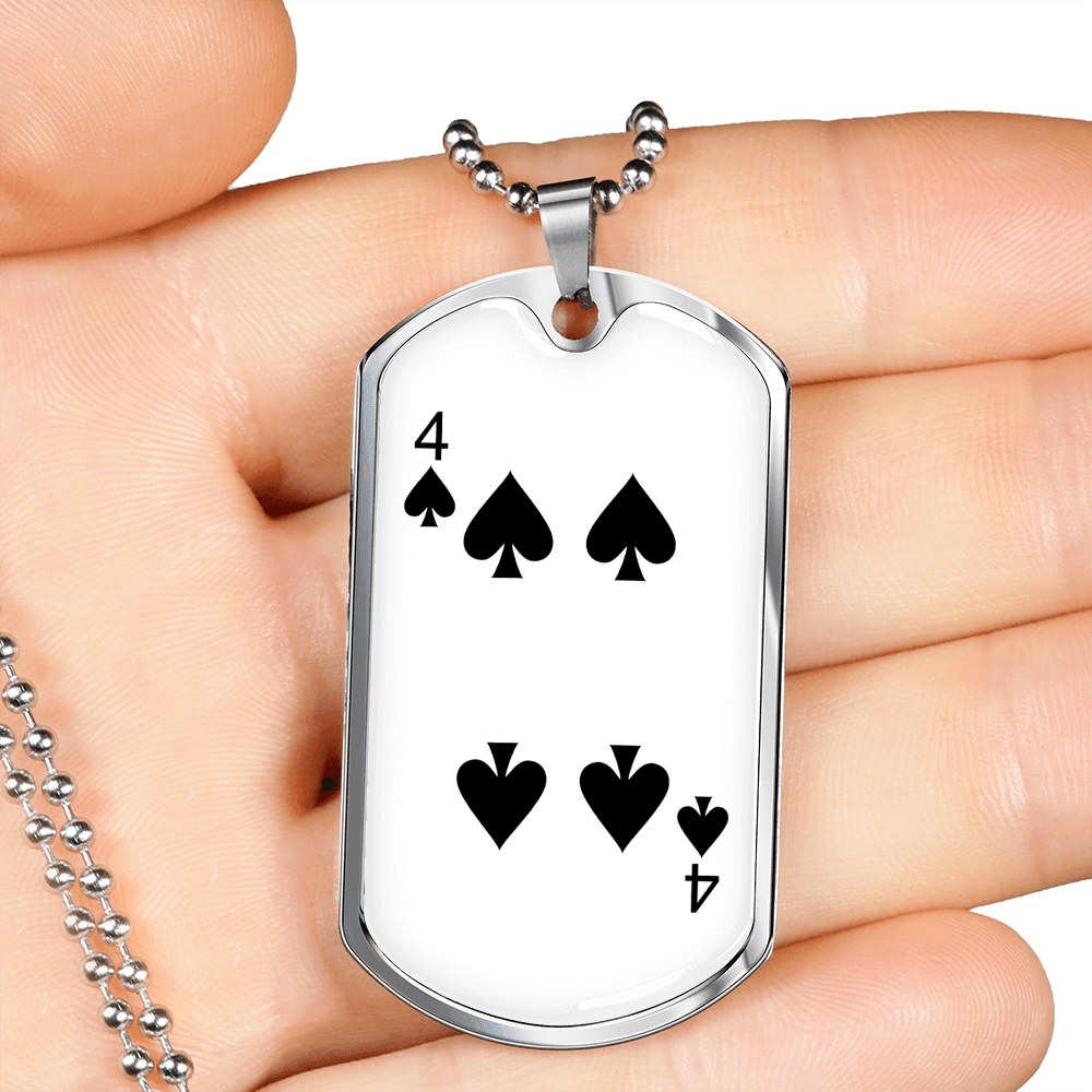 4 of Spades Gambler Necklace Stainless Steel or 18k Gold Dog Tag 24" Chain-Express Your Love Gifts