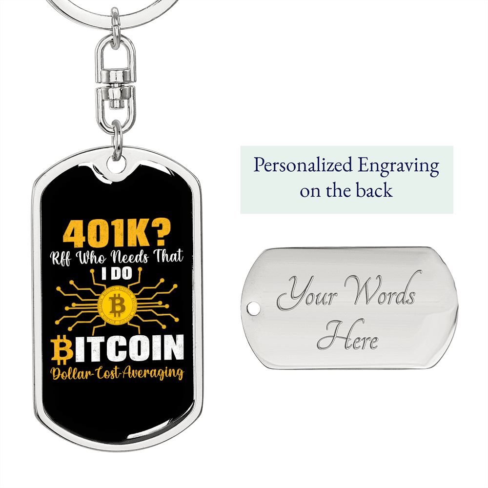 401K or Bitcoin Crypto Keychain Stainless Steel or 18k Gold Dog Tag Keyring-Express Your Love Gifts
