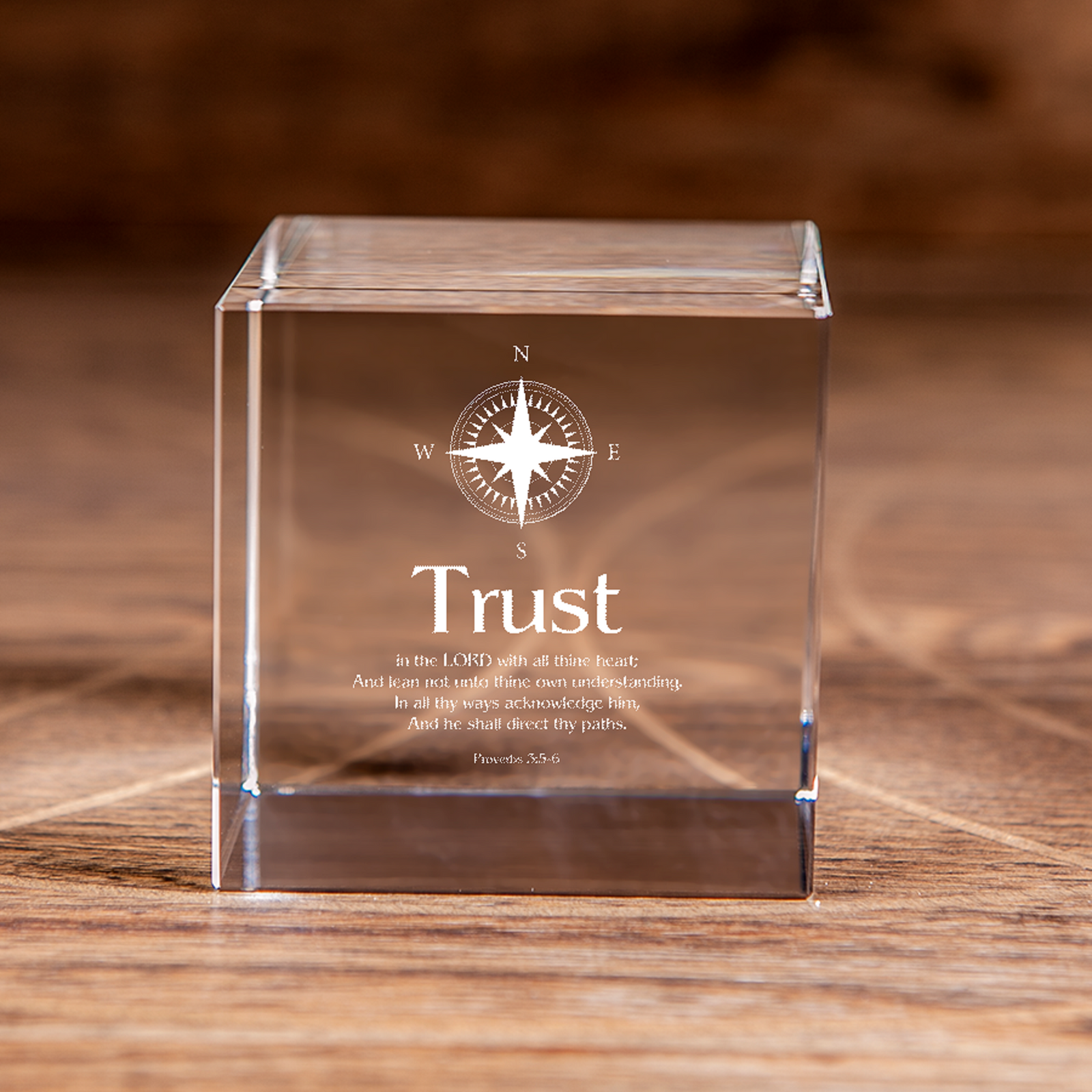 Proverbs 3:5-6 Trust in the Lord Direct Your Steps Square Cut Crystal Cube Christian Gift-Express Your Love Gifts