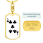 5 of Clubs Gambler Keychain Stainless Steel or 18k Gold Dog Tag Keyring-Express Your Love Gifts