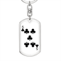 5 of Clubs Gambler Keychain Stainless Steel or 18k Gold Dog Tag Keyring-Express Your Love Gifts